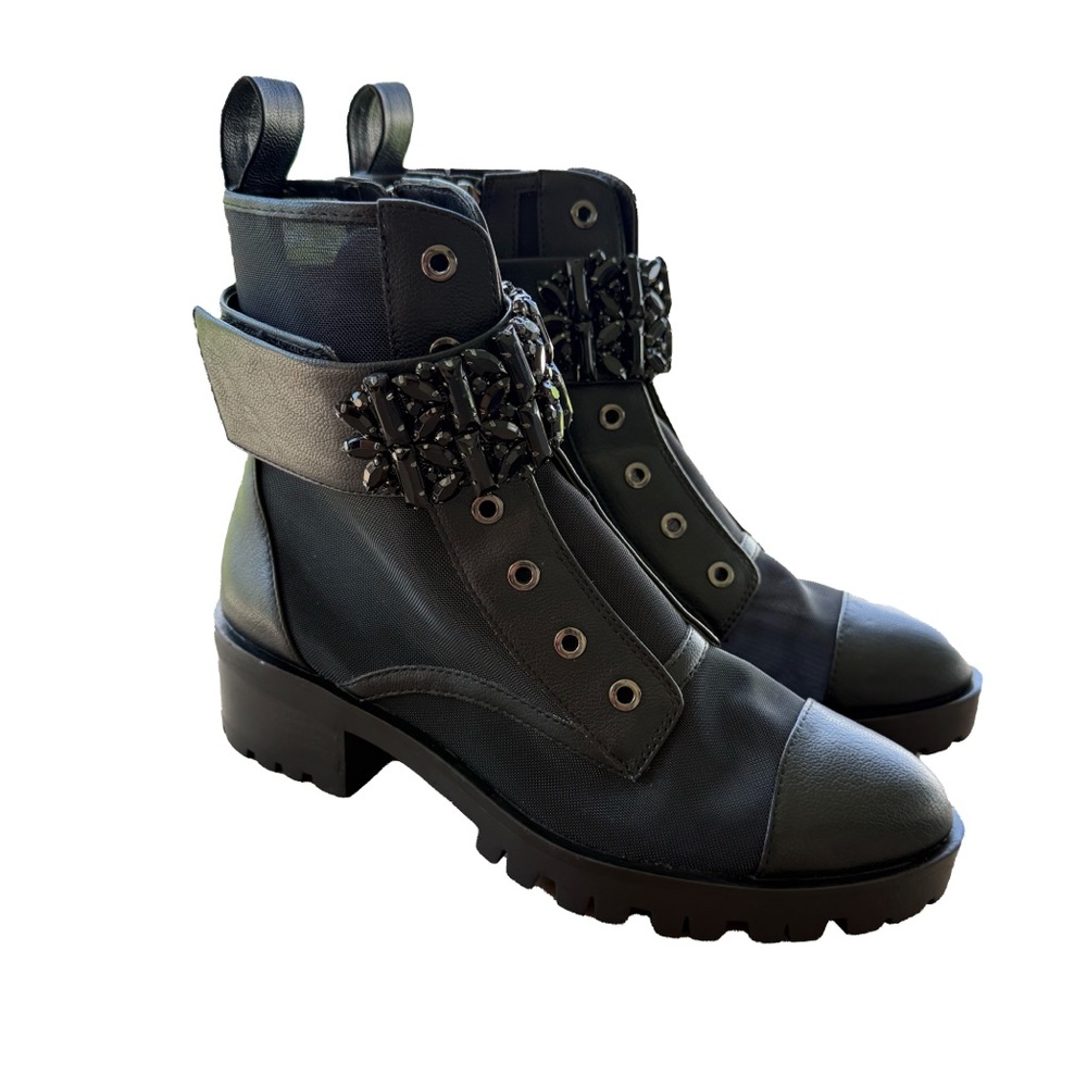 Karl Lagerfeld Black Leather Jeweled Payson Boots